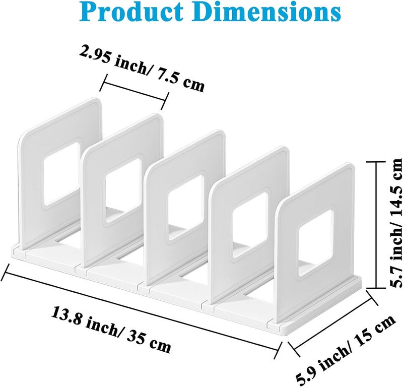 SAYEEC Desk File Sorter Vertical Desktop File Folder Organizer 4 Section Plastic Book Holder Adjustable Shelf Dividers Closet Purse Handbag Mail Binder Organizer Magazine Rack Stand Bookshelf (White) - Image 2